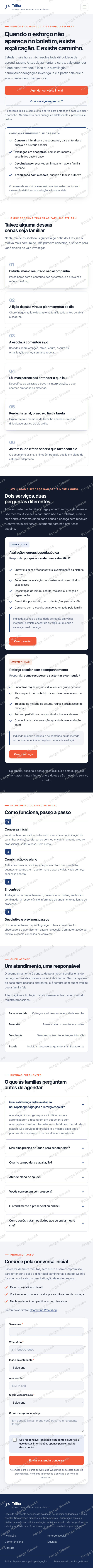 Landing page do consultório na versão para celular, do topo ao rodapé